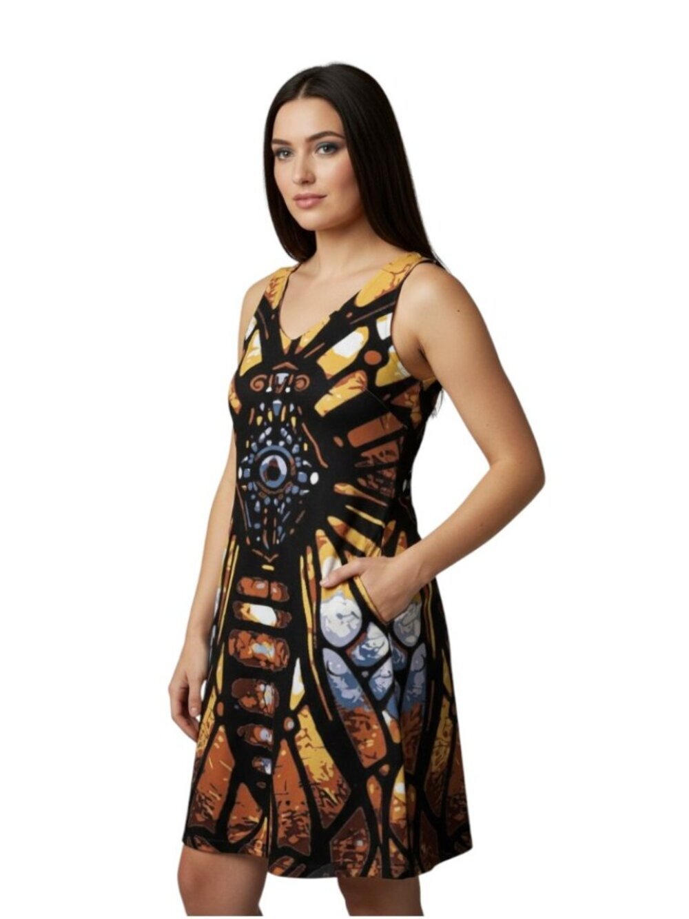 Stained Glass Monarch Dress | Art Nouveau Butterfly Print Plus Size Dress